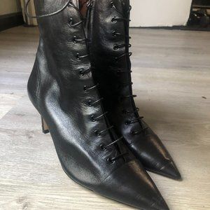 ZARA Black Leather ankle lace up booties